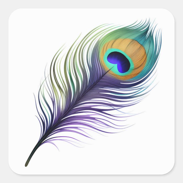 Purple and Blue Peacock Feather Square Sticker (Front)