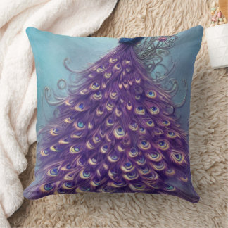 Purple and Blue,Peacock Tail Design Throw Pillow