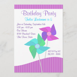 Purple and Blue Pinwheels Birthday Party Invitation