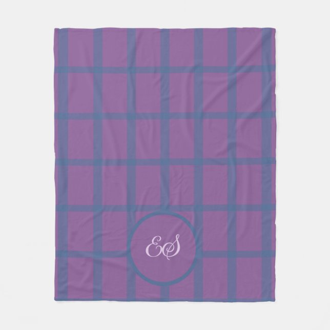 Purple and Blue Plaid Fleece Blanket (Front)
