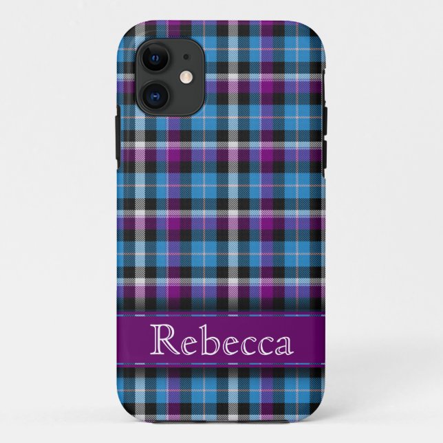 Purple and Blue Plaid with Customizable Name Case-Mate iPhone Case (Back)