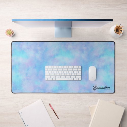 Purple and Blue Pretty Painted Pattern Custom Name Desk Mat