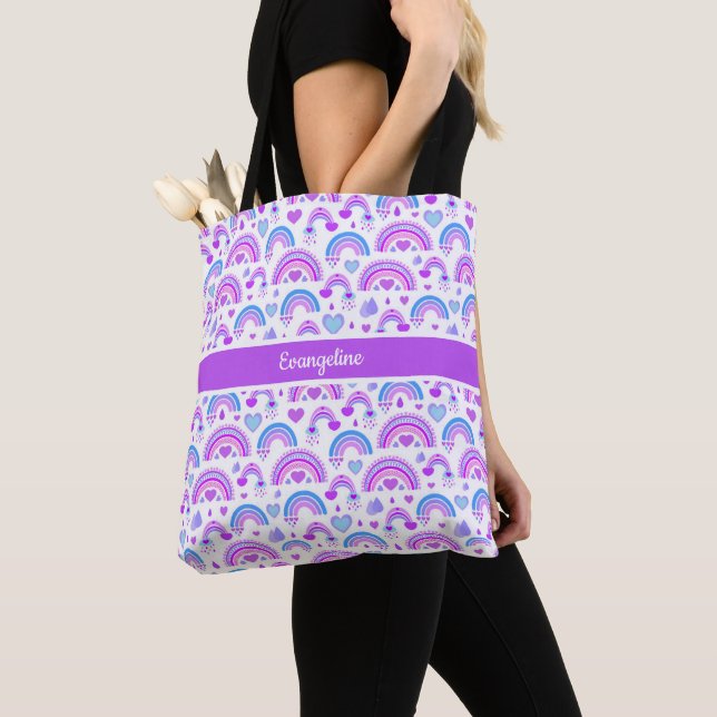 Purple and Blue Rainbow  Tote Bag (Close Up)