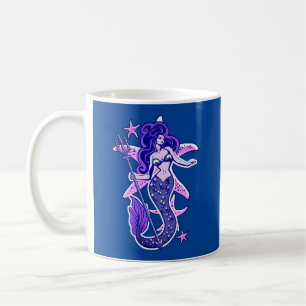 Purple And Blue Retro Pin-Up Mermaid Coffee Mug