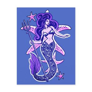 Purple And Blue Retro Pin-Up Mermaid Postcard