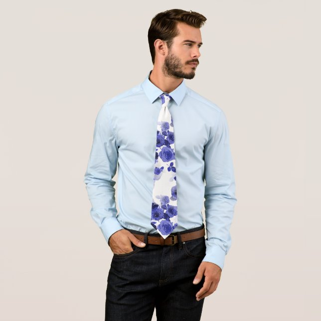 Purple And Blue Roses Neck Tie (In Situ)