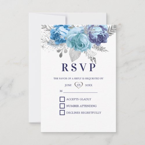 Purple And Blue Roses RSVP Card