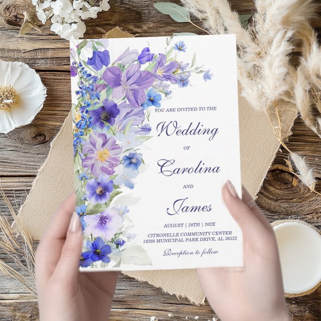 Purple and Blue Rustic Wildflower Wedding Invitation (Creator Uploaded)
