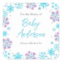 Purple and Blue Snowflakes Baby Shower Bookplate