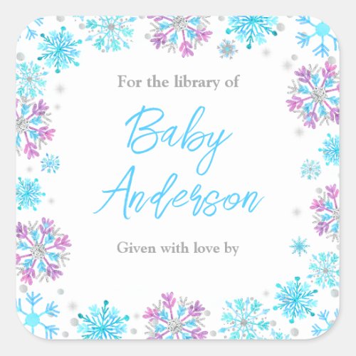 Purple and Blue Snowflakes Baby Shower Bookplate