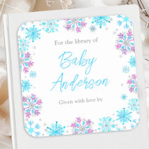 Purple and Blue Snowflakes Baby Shower Bookplate