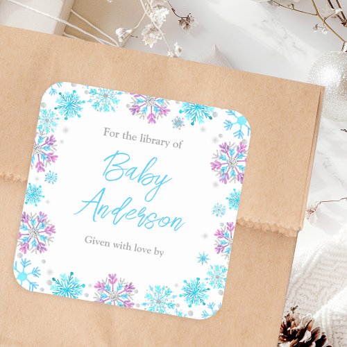 Purple and Blue Snowflakes Baby Shower Bookplate