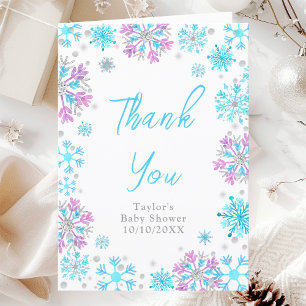 Purple and Blue Snowflakes Baby Shower Letterpress Thank You Card