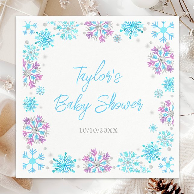 Purple and Blue Snowflakes Baby Shower Napkins (Creator Uploaded)