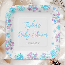 Purple and Blue Snowflakes Baby Shower Paper Plates