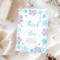 Purple and Blue Snowflakes Baby Shower Thank You Card