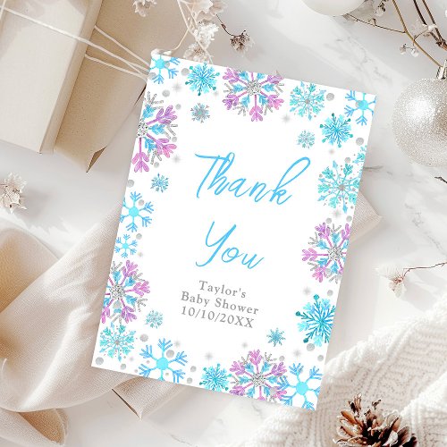 Purple and Blue Snowflakes Baby Shower Thank You Card