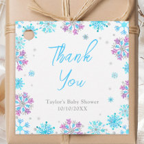 Purple and Blue Snowflakes Baby Shower Thank You Favor Tags