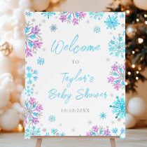 Purple and Blue Snowflakes Baby Shower Welcome Foam Board