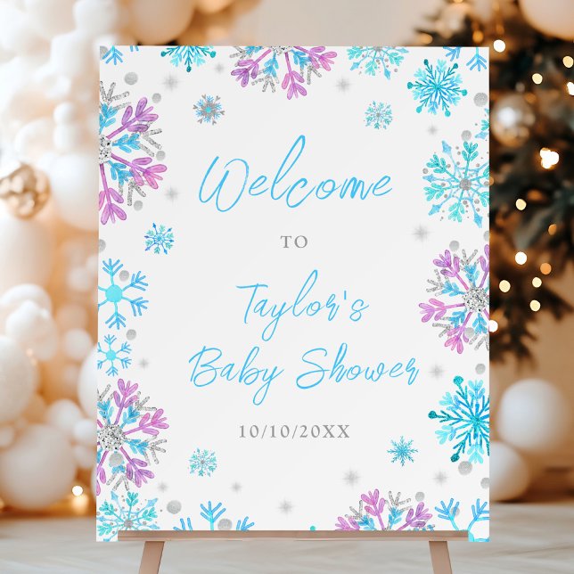 Purple and Blue Snowflakes Baby Shower Welcome Foam Board (Creator Uploaded)