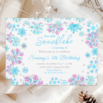 Purple and Blue Snowflakes Birthday Party Invitation