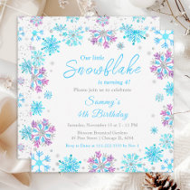 Purple and Blue Snowflakes Birthday Party Invitation