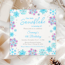 Purple and Blue Snowflakes Birthday Party Invitation