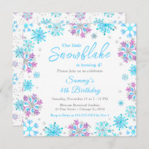 Purple and Blue Snowflakes Birthday Party Invitation