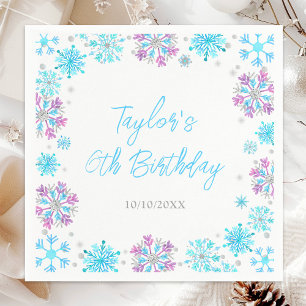 Purple and Blue Snowflakes Birthday Party Napkins