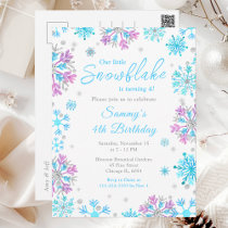 Purple and Blue Snowflakes Birthday Party Postcard