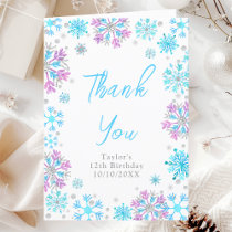 Purple and Blue Snowflakes Birthday Party Thank You Card