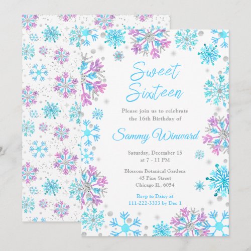 Purple and Blue Snowflakes Sweet Sixteen