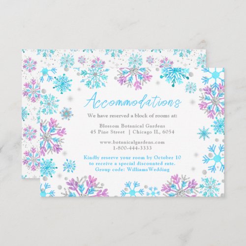 Purple and Blue Snowflakes Wedding Accommodations Enclosure Card