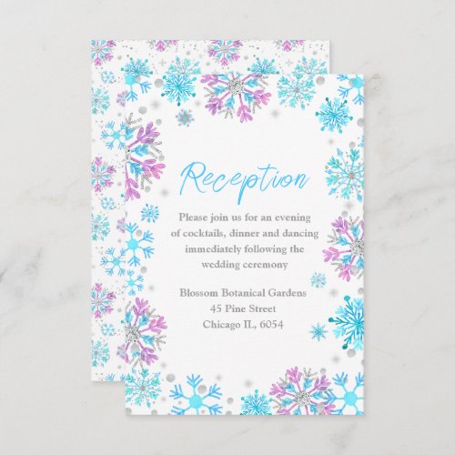 Purple and Blue Snowflakes Wedding Enclosure Card