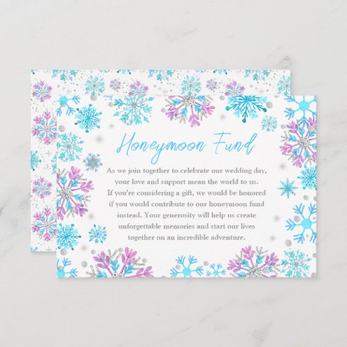 Purple and Blue Snowflakes Wedding Honeymoon Fund Enclosure Card