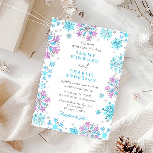 Purple and Blue Snowflakes Wedding Invitation