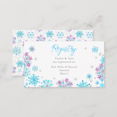 Purple and Blue Snowflakes Wedding Registry Enclosure Card