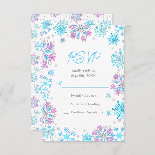 Purple and Blue Snowflakes Wedding RSVP Card