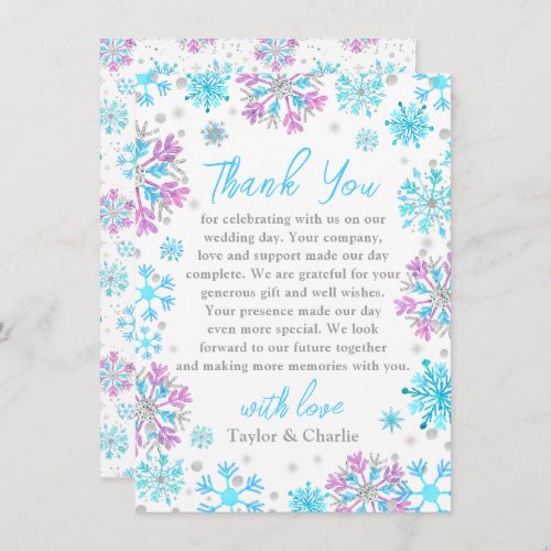 Purple and Blue Snowflakes Wedding Thank You Card