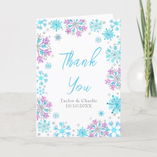Purple and Blue Snowflakes Wedding Thank You Card