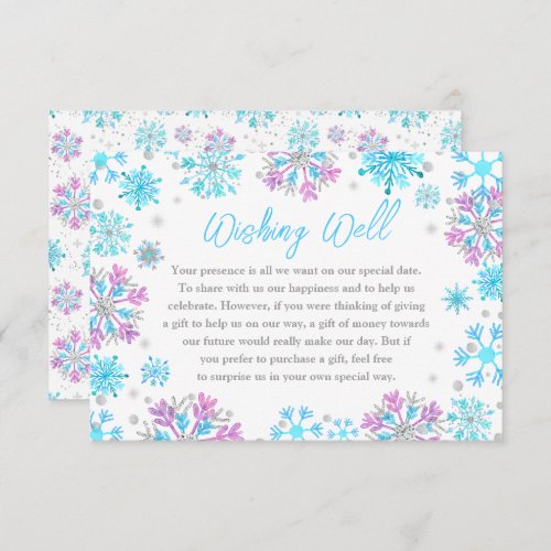 Purple and Blue Snowflakes Wedding Wishing Well Enclosure Card