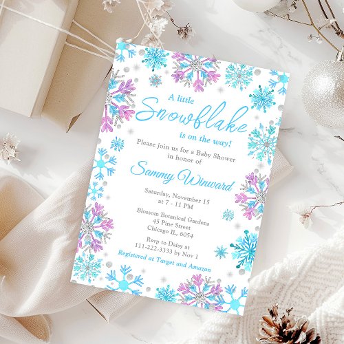 Purple and Blue Snowflakes Winter Baby Shower Postcard