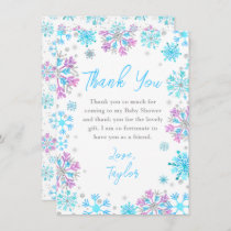 Purple and Blue Snowflakes Winter Baby Shower Thank You Card
