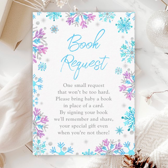 Purple and Blue Snowflakes Winter Book Request Enclosure Card (Creator Uploaded)