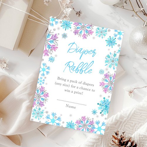 Purple and Blue Snowflakes Winter Diaper Raffle Enclosure Card