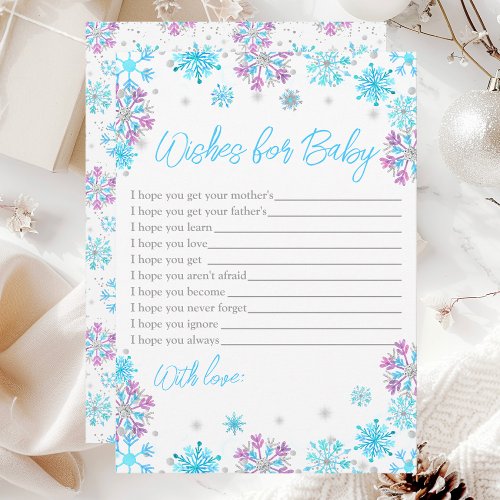 Purple and Blue Snowflakes Wishes For Baby Invitation