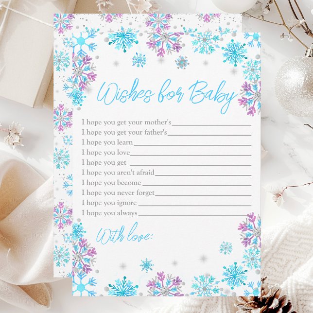 Purple and Blue Snowflakes Wishes For Baby Invitation (Creator Uploaded)