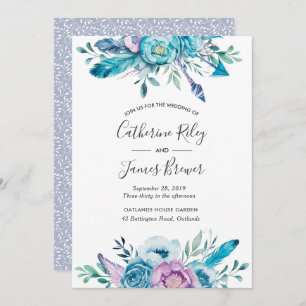 Purple and blue spring floral Wedding invitation