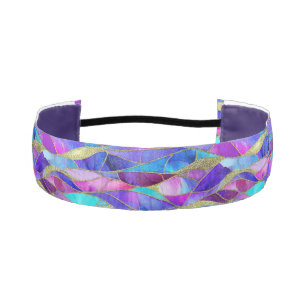Purple and Blue Stained Glass Mosaic pattern Athletic Headband
