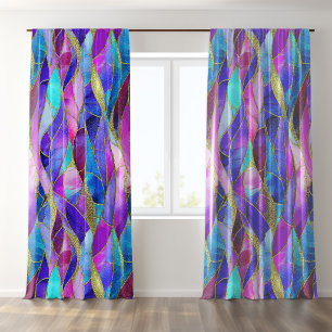 Purple and Blue Stained Glass Mosaic pattern Blackout Curtains